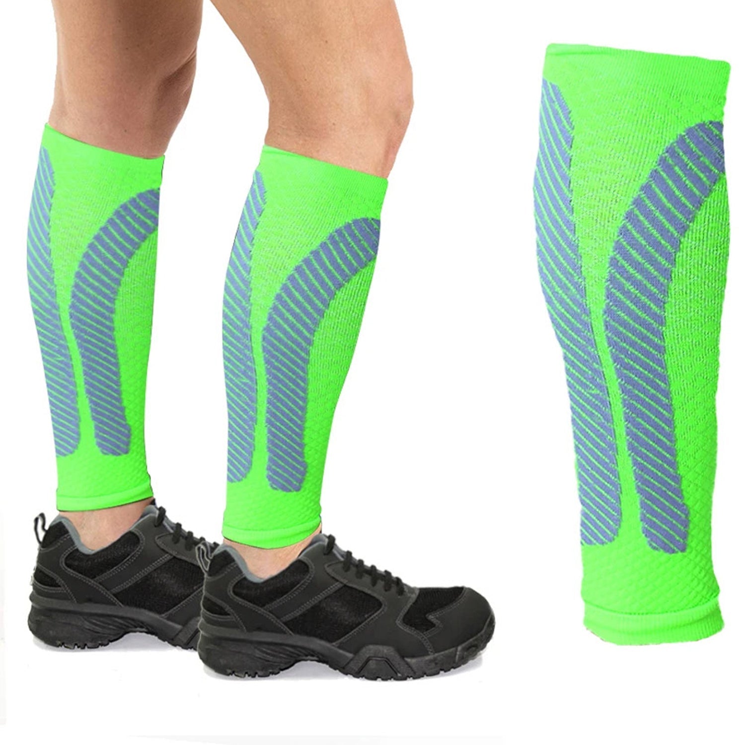 Calf Compression Sleeves, 20-30 mmHg Lower-Leg Support, Green, 1 Pair, One Size