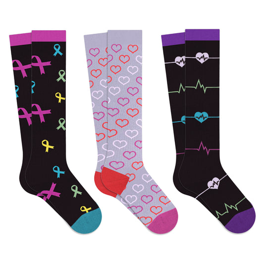 Hearts & Ribbons Compression Socks (3-Pairs)