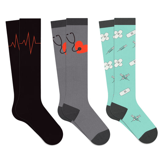 Medical Print Knee-High Compression Socks (3-Pairs)