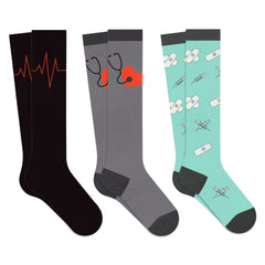 Medical Print Knee-High Compression Socks (3-Pairs)