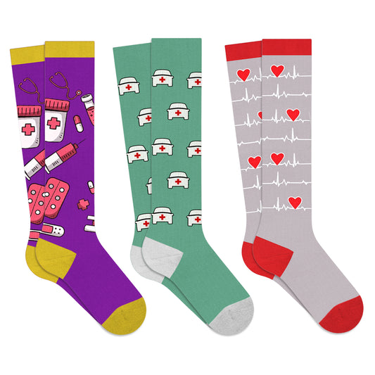 Medical Print Knee-High Compression Socks (3-Pairs)