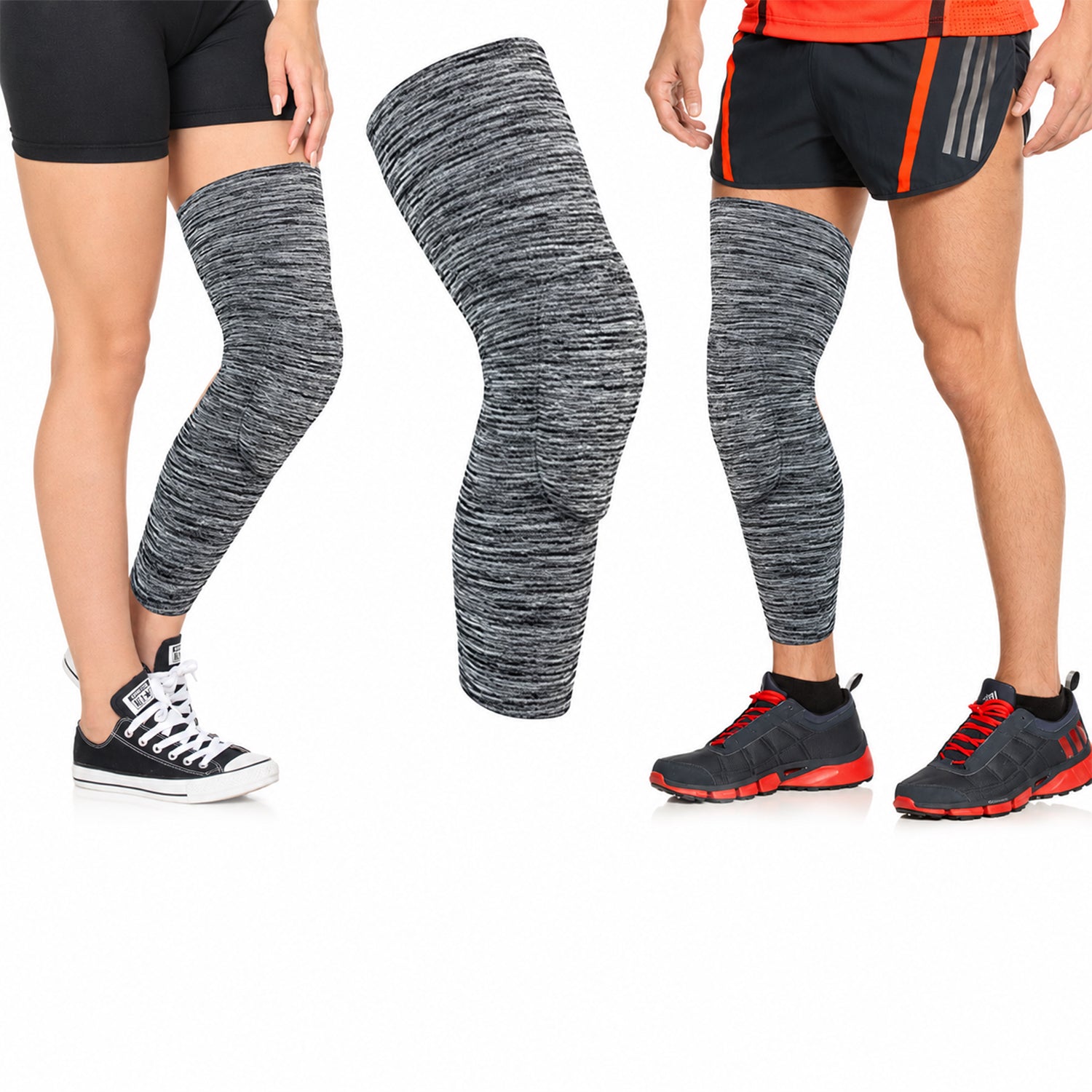 Padded Knee Compression Leg Sleeve, Stretch Sports Support, Medium to XL