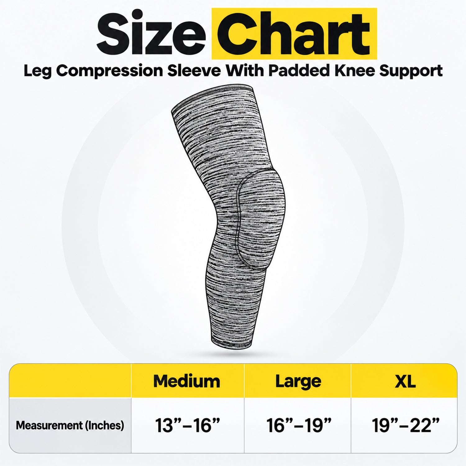 Padded Knee Compression Leg Sleeve, Stretch Sports Support, Medium to XL