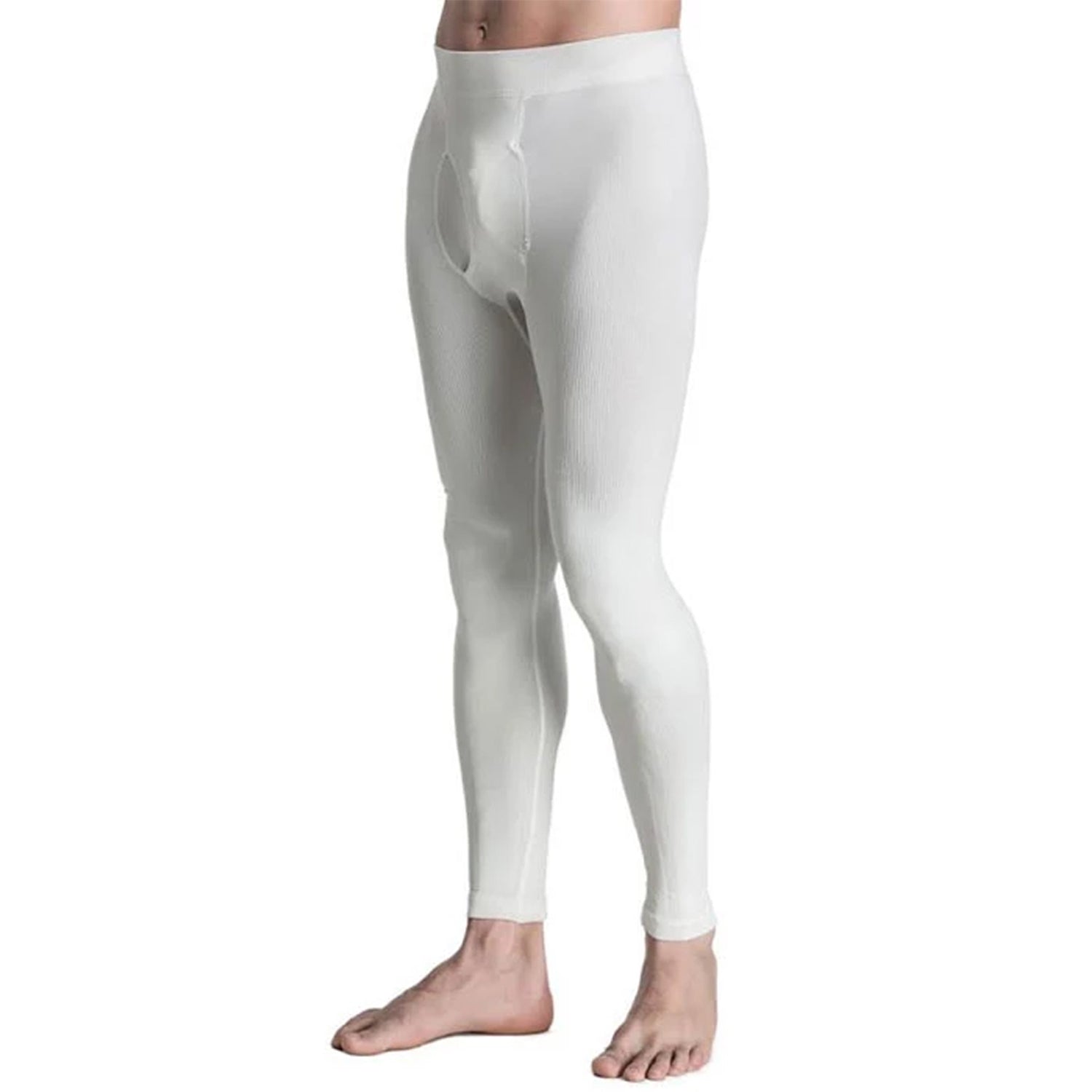 Men's White Compression Pants, Stretch Thermal Base Layer Leggings, Small to XL