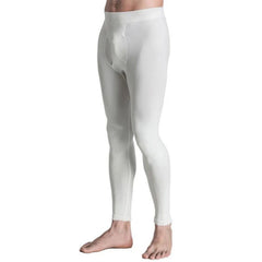 Men's White Compression Pants, Stretch Thermal Base Layer Leggings, Small to XL