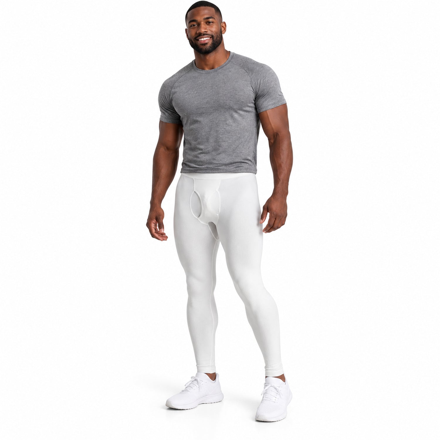 Men's White Compression Pants, Stretch Thermal Base Layer Leggings, Small to XL