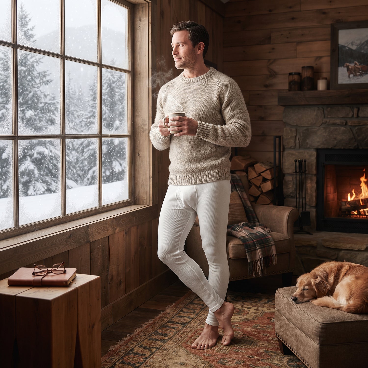 Men's White Compression Pants, Stretch Thermal Base Layer Leggings, Small to XL