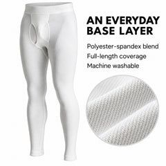 Men's White Compression Pants, Stretch Thermal Base Layer Leggings, Small to XL