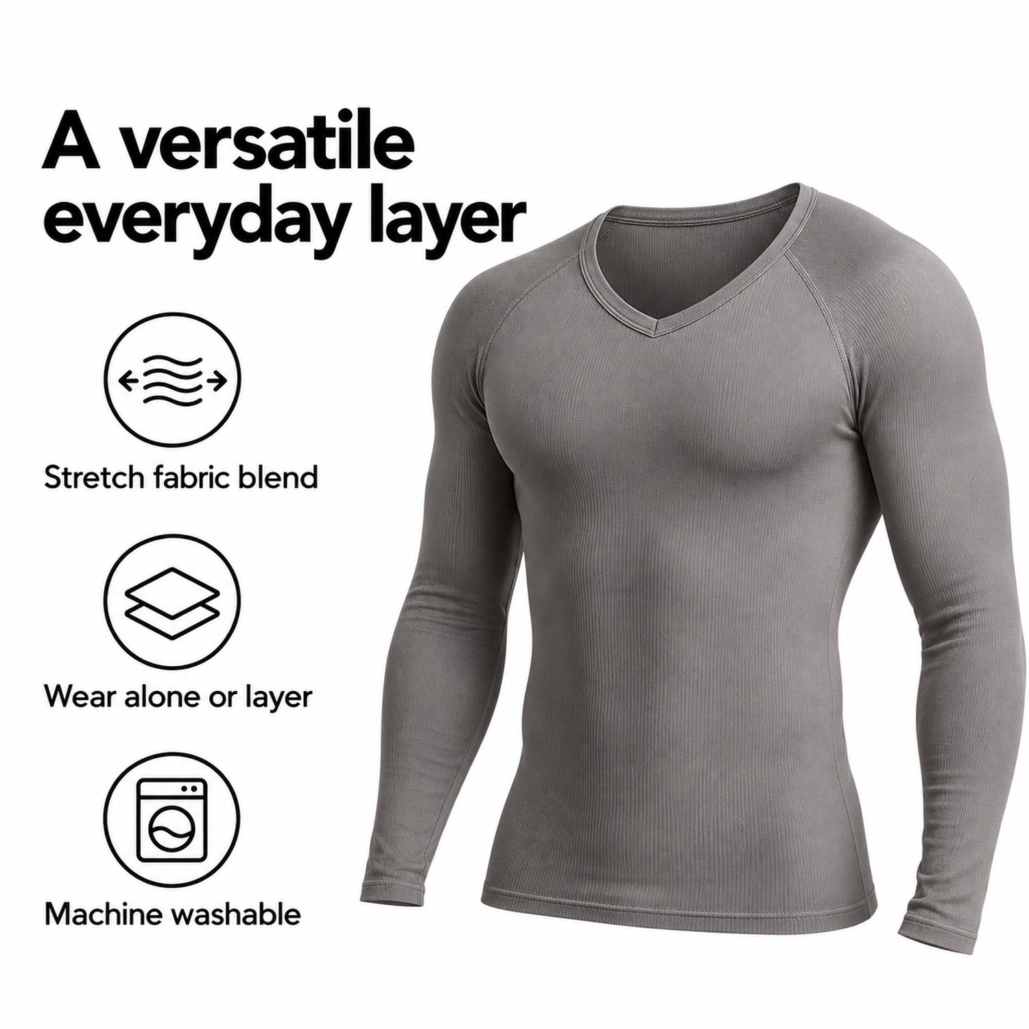 Men's Long-Sleeve Compression Shirt, Stretch Thermal Workout Base Layer