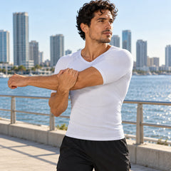 Men's Short-Sleeve Compression Shirt, Stretch Workout Base Layer, Small