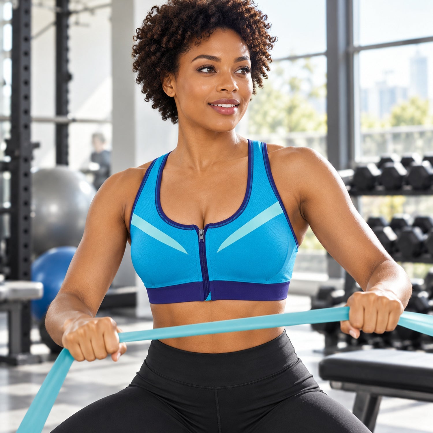 Double-Layer Front-Zip Sports Bra, Breathable Workout Support, Small