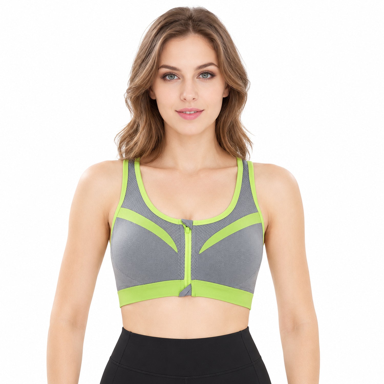 Double-Layer Front-Zip Sports Bra, Breathable Workout Support, Small