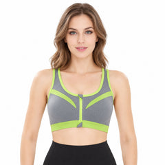 Double-Layer Front-Zip Sports Bra, Breathable Workout Support, Small