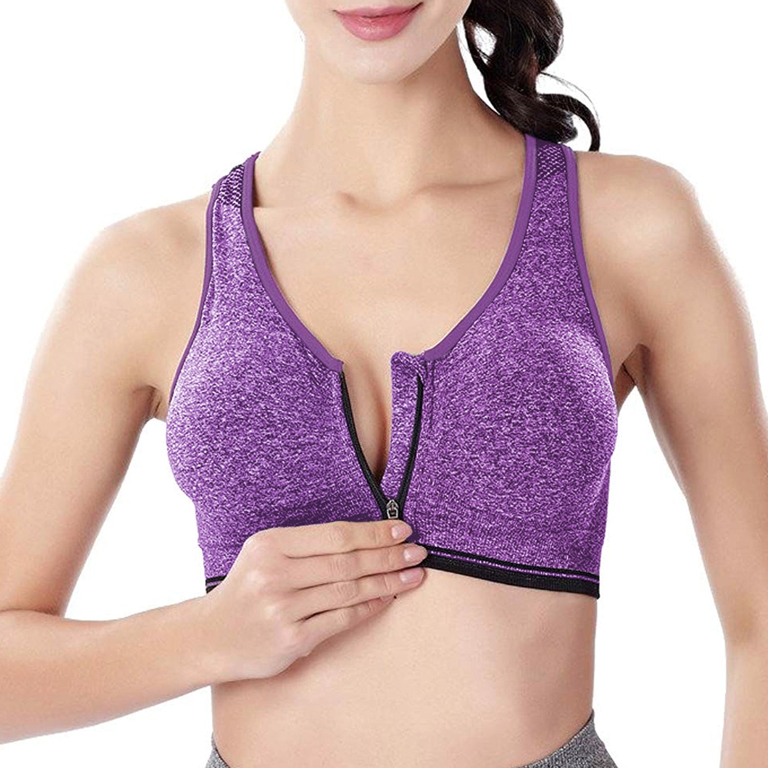 3-Pack Front-Zip Sports Bras, Workout Support with Hook-and-Eye Closure