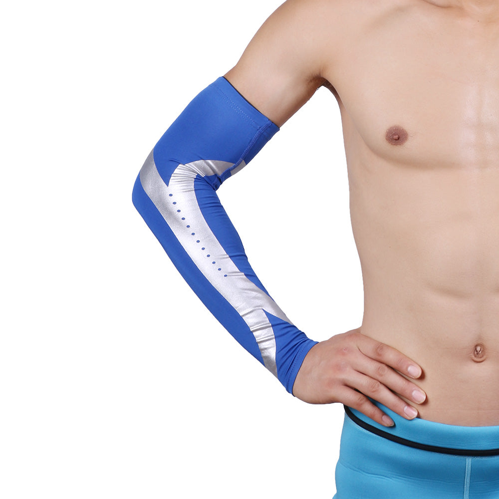 Blue Arm Compression Sleeves, Nylon-Spandex Stretch Support, 1 Pair