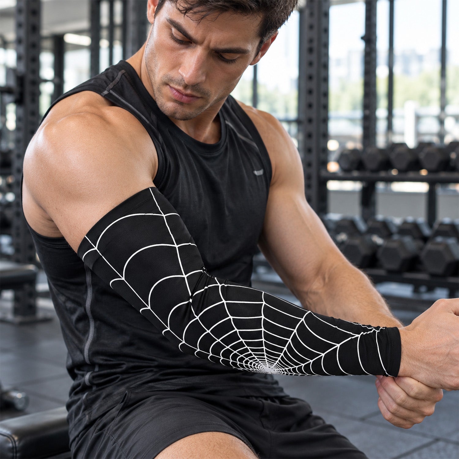 2-Pack Arm Compression Sleeves, Soft Stretch Sports Support, Black & White Design