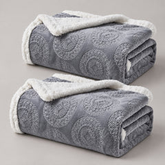 2-Pack Ultra Soft Embossed Sherpa Throw Blankets – 50 x 60 Inch Microplush Fleece Blankets, Lightweight Warm Decorative Throws for Couch, Sofa & Bed, Machine Washable All-Season Blankets