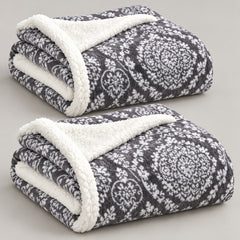 2-Pack Ultra Soft Microplush Sherpa Throw Blankets – 50 x 60 Inch Lightweight Fleece Blankets for Couch, Sofa & Bed, Warm Cozy Printed Decorative Throws, Machine Washable All-Season Blankets