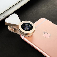 3-in-1 Phone Camera Lens Kit with 10 LED Selfie Light – Wide Angle 0.4X–0.6X + 15X Macro Lens – Universal Clip-On Smartphone Lens Set for Travel