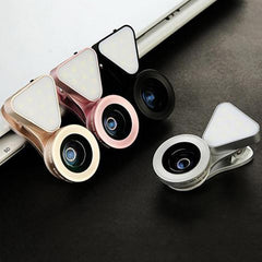 3-in-1 Phone Camera Lens Kit with 10 LED Selfie Light – Wide Angle 0.4X–0.6X + 15X Macro Lens – Universal Clip-On Smartphone Lens Set for Travel