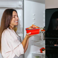 Collapsible Pizza Slice Storage Container with Airtight Lid & 5 Microwavable Dividers – BPA-Free Silicone, Adjustable Size, Microwave & Dishwasher Safe
