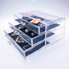 Clear Acrylic Makeup & Jewelry Organizer, 3 Drawers with Removable Liners