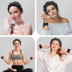 3-Pack Fluffy Spa Headband & Wristband Set – Cute Bubble Design for Face Washing, Skincare Routine, Makeup