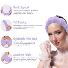 3-Pack Fluffy Spa Headband & Wristband Set – Cute Bubble Design for Face Washing, Skincare Routine, Makeup
