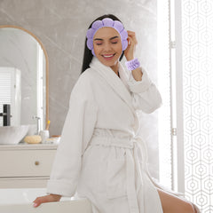 3-Pack Fluffy Spa Headband & Wristband Set – Cute Bubble Design for Face Washing, Skincare Routine, Makeup