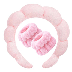 3-Pack Fluffy Spa Headband & Wristband Set – Cute Bubble Design for Face Washing, Skincare Routine, Makeup