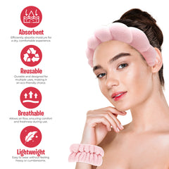 3-Pack Fluffy Spa Headband & Wristband Set – Cute Bubble Design for Face Washing, Skincare Routine, Makeup