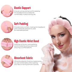 3-Pack Fluffy Spa Headband & Wristband Set – Cute Bubble Design for Face Washing, Skincare Routine, Makeup