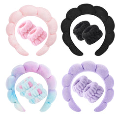 3-Pack Fluffy Spa Headband & Wristband Set – Cute Bubble Design for Face Washing, Skincare Routine, Makeup