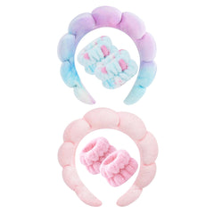 3-Pack Fluffy Spa Headband & Wristband Set – Cute Bubble Design for Face Washing, Skincare Routine, Makeup