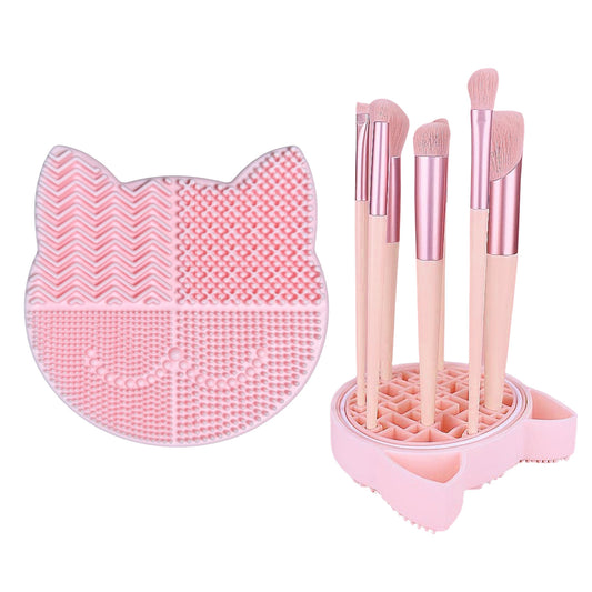 2-in-1 Silicone Makeup Brush Cleaner & Drying Stand – Holder for Effortless Brush Cleaning & Organized Storage