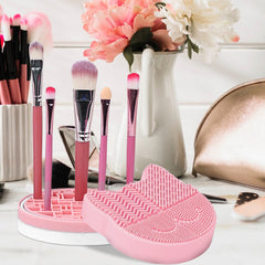 2-in-1 Silicone Makeup Brush Cleaner & Drying Stand – Holder for Effortless Brush Cleaning & Organized Storage
