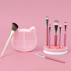 2-in-1 Silicone Makeup Brush Cleaner & Drying Stand – Holder for Effortless Brush Cleaning & Organized Storage