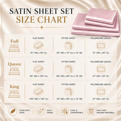 4-Piece Satin Bed Sheet Set – Silky Soft 100% Polyester Satin Sheets with 14-Inch Deep Pocket Fitted Sheet, Hypoallergenic 90 GSM Bedding Set, Full, Queen & King