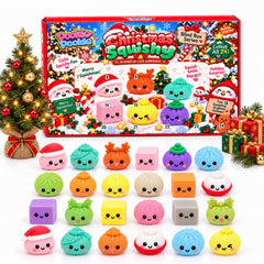 24-Day Christmas Squishy Advent Calendar – 24 Assorted Surprise Toys in a Holiday Mystery Reveal Gift Box, Festive Countdown for Squishy Collectors & Christmas Gifting