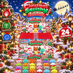 24-Day Christmas Squishy Advent Calendar – 24 Assorted Surprise Toys in a Holiday Mystery Reveal Gift Box, Festive Countdown for Squishy Collectors & Christmas Gifting