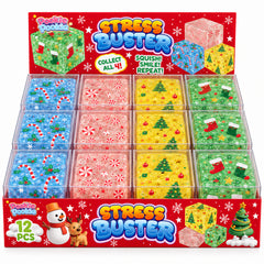 Christmas Squishy Stress Cube – Soft TPR Holiday Sensory Fidget Toy, Assorted Festive Designs for Desk, Stocking Stuffers, Christmas Party Favors & Gift Baskets