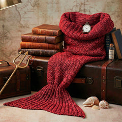 Knitted Mermaid Tail Blanket for Kids & Adults, Cozy Lounge & Reading Lap Cover