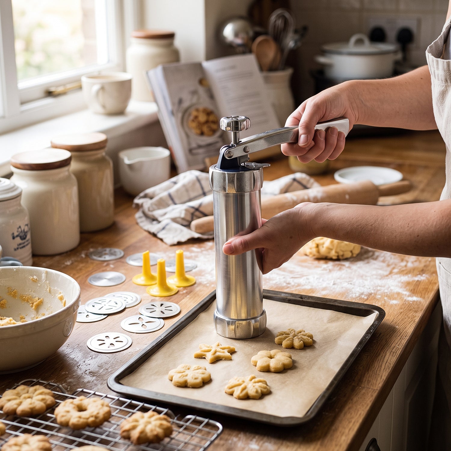 25-Piece Cookie Press Kit, Stainless Steel Biscuit Maker with 20 Discs & 4 Icing Tips