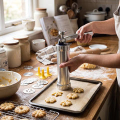 25-Piece Cookie Press Kit, Stainless Steel Biscuit Maker with 20 Discs & 4 Icing Tips