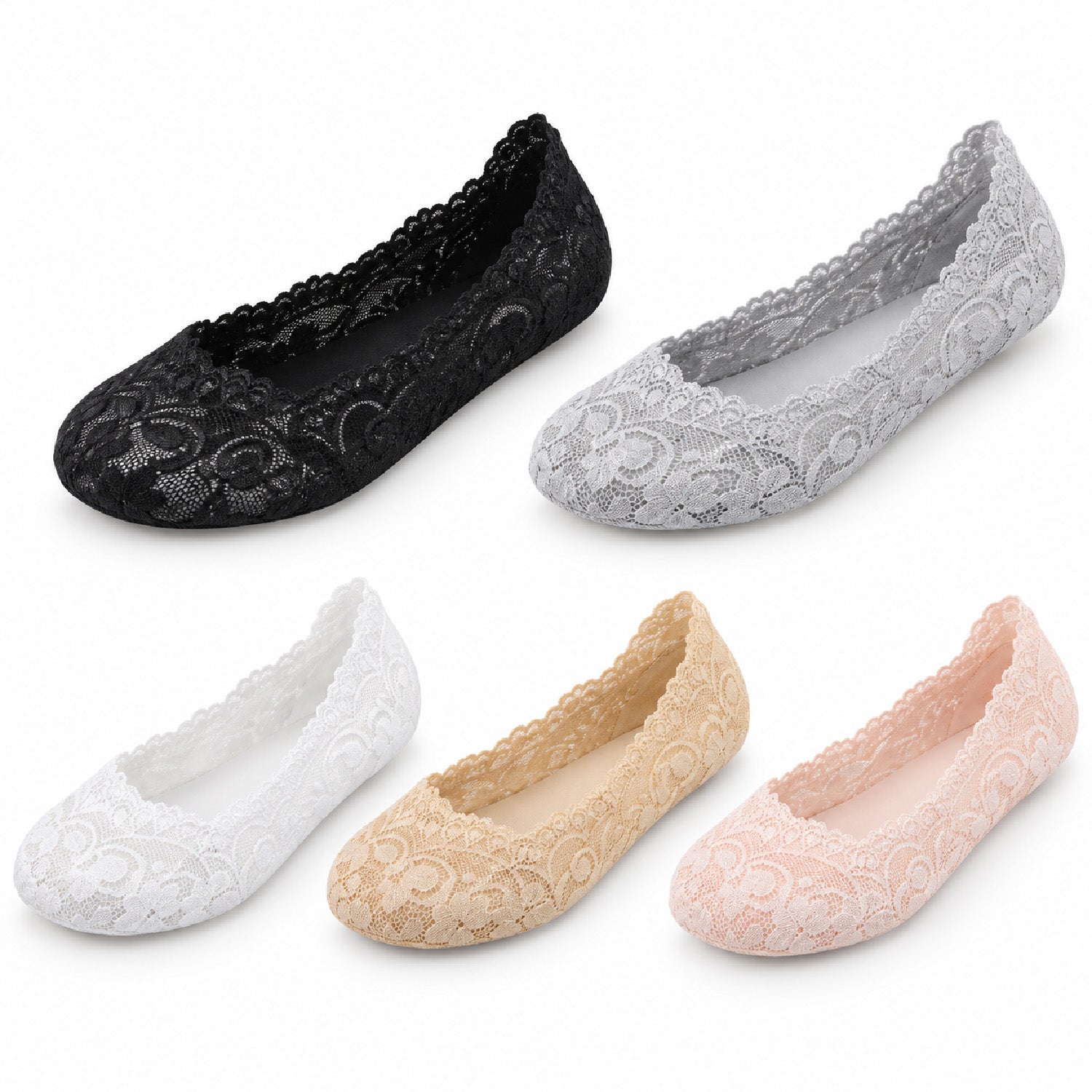5-Pack No-Show Lace Footie Socks, Low-Cut Shoe Liners for Flats
