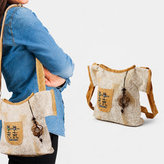 Women's Vintage Canvas Messenger Bag – Boho Crossbody Shoulder Purse with Adjustable Strap, Multi-Pocket Casual Handbag with Floral Charm for Travel, Shopping & Everyday Use