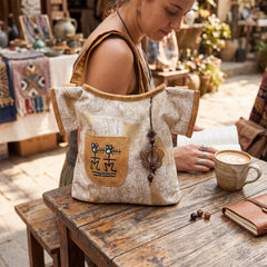 Women's Vintage Canvas Messenger Bag – Boho Crossbody Shoulder Purse with Adjustable Strap, Multi-Pocket Casual Handbag with Floral Charm for Travel, Shopping & Everyday Use