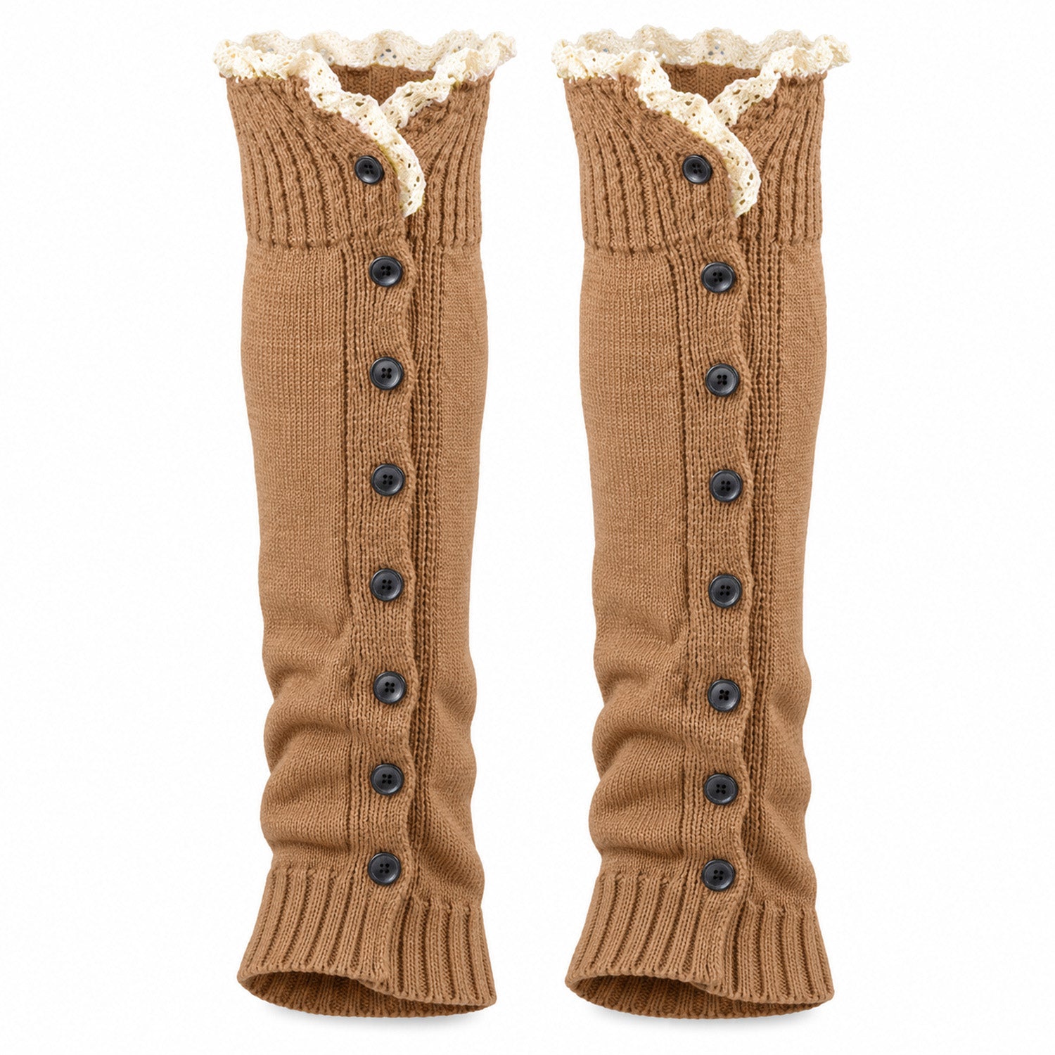 Button-Detail Knit Leg Warmers, Long Boot Cuffs for Cozy Layering