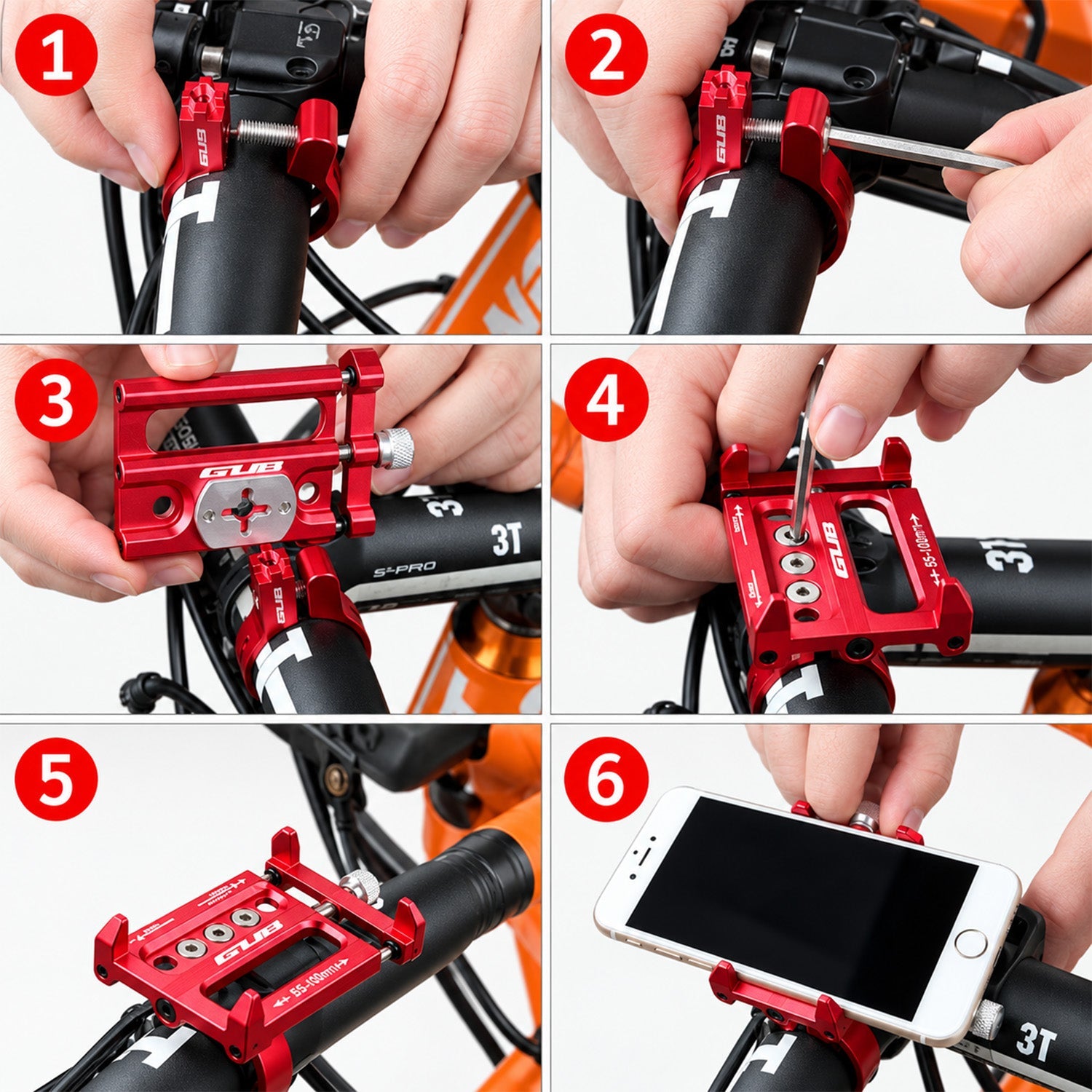 Metal Bicycle Phone Mount, Handlebar Smartphone Holder, Black or Red