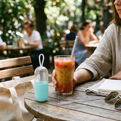 Reusable Silicone Straw with Travel Case & Cleaning Brush, Foldable Drinking Straw